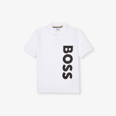 Рубашка-поло из хлопкового пике с короткими рукавами и логотипом для 4–16 лет Boss, белый