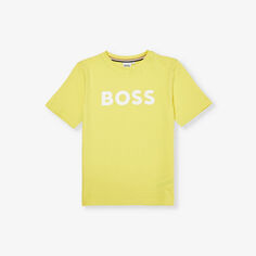 Классическая футболка из хлопкового джерси с короткими рукавами и логотипом, 4–16 лет Boss, желтый