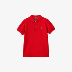 Хлопковая рубашка-поло с вышитым логотипом для 6–14 лет Benetton, красный