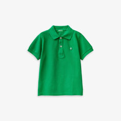Хлопковая рубашка-поло с вышитым логотипом для 1–6 лет Benetton, цвет benetton green