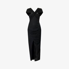 Платье миди из эластичной ткани с V-образным вырезом и разрезом по краю Amy Lynn, черный