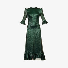 Платье миди Falconetti из смесового шелка с металлизированной нитью The Vampire&apos;S Wife, зеленый