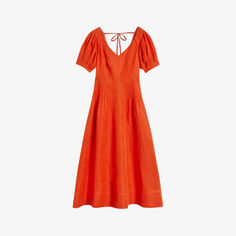 Платье миди Opalz из смесового льна с пышными рукавами Ted Baker, оранжевый