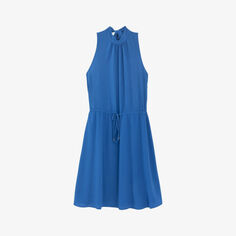 Мини-платье стандартного кроя из эластичной ткани с высоким воротником и завязками Ikks, синий
