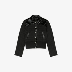 Твидовый пиджак с контрастными вставками и застежкой на пуговицы Maje, цвет noir / gris