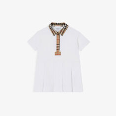 Рубашка-поло в клетку Sigrid в винтажном стиле, платье из эластичного хлопка, 6 месяцев–2 года Burberry, белый