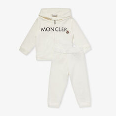 Спортивный костюм из хлопкового трикотажа с нашивкой-логотипом 6 месяцев-3 года Moncler, цвет natural