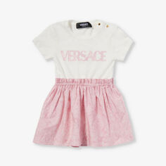 Платье из хлопка стрейч с принтом Barocco, 6–12 месяцев Versace, белый