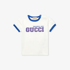 Футболка из хлопкового джерси с текстовым принтом и логотипом Gucci, белый