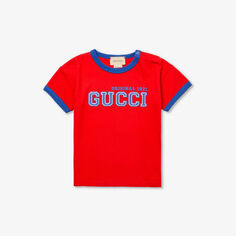 Футболка из хлопкового джерси с логотипом и текстовым принтом 12–36 месяцев Gucci, красный