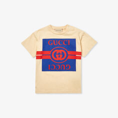 Футболка из хлопкового трикотажа с логотипом 3–36 месяцев Gucci, бежевый