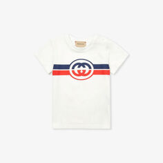 Полосатая футболка из хлопкового джерси с логотипом 3–36 месяцев Gucci, белый
