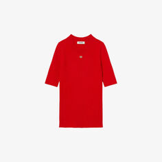 Джемпер Tina в рубчик с круглым вырезом и короткими рукавами из смесовой шерсти Sandro, цвет rouges