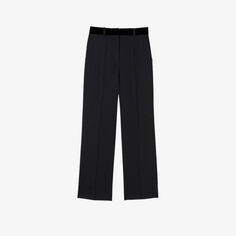 Прямые брюки из эластичной ткани с бархатным поясом Sandro, цвет noir / gris