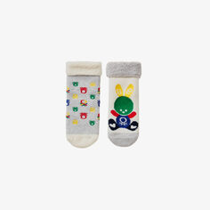 Комплект из двух детских носков из смесового хлопка стрейч с логотипом для детей 0–12 месяцев Benetton, белый