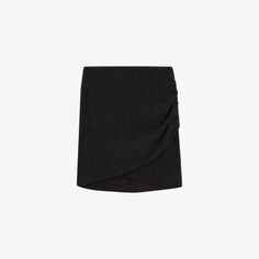 Мини-юбка стрейч из металлизированной ткани с драпировкой и асимметричным подолом The Kooples, черный