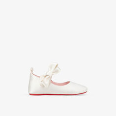 Туфли для кроватки Baby Lou Babe из кожи и шелка с бантиками для 6–12 месяцев Christian Louboutin, цвет bianco