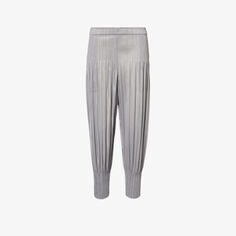 Трикотажные брюки средней посадки со складками и зауженными штанинами Pleats Please Issey Miyake, серый