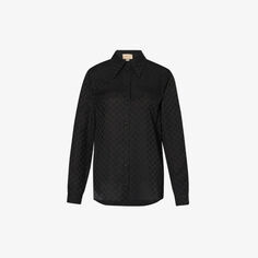 Шелковая рубашка стандартного кроя с атласной текстурой и узором монограммы Gucci, черный