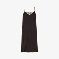Атласное платье миди Rix с кружевной отделкой и боковыми разрезами Maje, цвет noir / gris