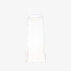 Атласное платье миди Rix с кружевной отделкой и боковыми разрезами Maje, цвет blanc