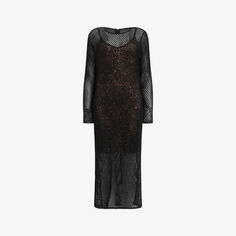 Платье макси Rosalie Anita из хлопка с контрастным слоем, украшенное бисером Allsaints, черный