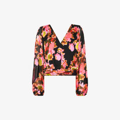 Тканая блузка с защипнутой талией и абстрактным цветочным принтом Ro&amp;Zo, черный Ro&Zo