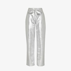 Прямые брюки Cosmo из кожи металлик с завышенной талией Whistles, серебряный