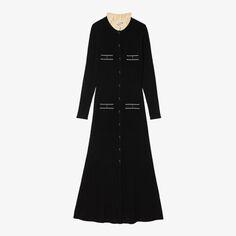 Трикотажное платье миди с круглым вырезом и длинными рукавами Odaya Sandro, цвет noir / gris