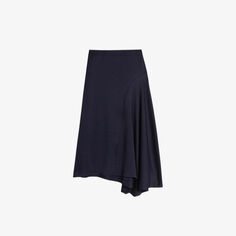 Асимметричная юбка миди Franic из эластичного атласа с завышенной талией Ted Baker, темно-синий