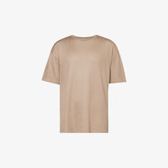 Трикотажная футболка с круглым вырезом из смеси шелка и хлопка Giorgio Armani, бежевый