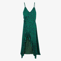 Тканое платье миди с леопардовым принтом и оборками Sandro, цвет verts