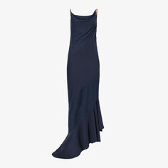 Платье макси из переработанного хлопка с контрастной вставкой и воротником-хомутом Conner Ives, синий