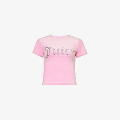 Велюровая футболка узкого кроя, украшенная стразами Juicy Couture, розовый