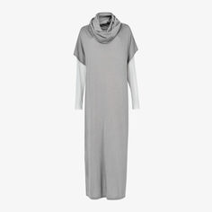 Тканое платье макси с воротником-хомутом и длинными рукавами Leem, серый