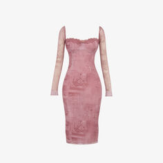 Платье миди Seraphina с кружевной отделкой и эластичной сеткой House Of Cb, розовый