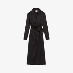 Тканое платье миди Raquela с длинными рукавами и запахом Claudie Pierlot, цвет noir / gris