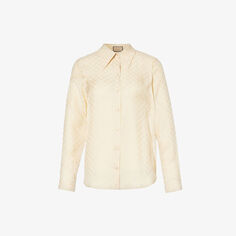 Шелковая рубашка стандартного кроя с атласной текстурой и узором монограммы Gucci, цвет gardenia