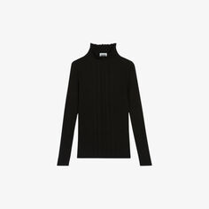 Трикотажный джемпер с высоким воротником и оборками Claudie Pierlot, цвет noir / gris