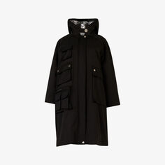 Пальто из смесового хлопка с накладными карманами и капюшоном Leem, черный