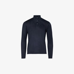 Рубашка-поло стандартного кроя из смесовой ткани с тиснением бренда Emporio Armani, темно-синий