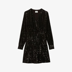 Платье мини из эластичной ткани, украшенное пайетками, с V-образным вырезом Claudie Pierlot, цвет noir / gris