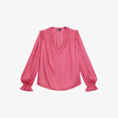 Тканая блузка с V-образным вырезом и оборками The Kooples, розовый