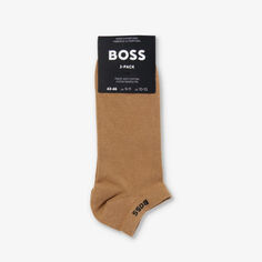 Хлопковые эластичные носки длиной до щиколотки с вышитым логотипом, комплект из двух штук Boss, бежевый