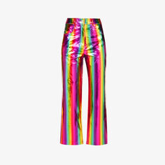 Прямые брюки из искусственной кожи с завышенной талией и эффектом металлик Rainbow Amy Lynn, мультиколор