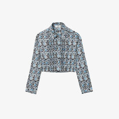 Укороченная шелковая блузка Gourmande с графичным принтом Sandro, цвет bleus