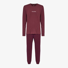 Пижама прямого кроя с фирменным принтом из смесового хлопка стрейч Calvin Klein, коричневый