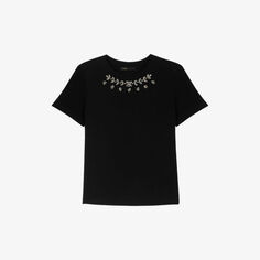Хлопковая футболка Toukana с кристаллами Maje, цвет noir / gris
