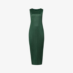 Базовое тканое платье миди со складками Pleats Please Issey Miyake, зеленый