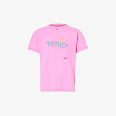 Футболка из хлопка и льна с принтом бренда Venice Erl, розовый